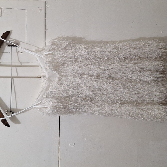 NWT ZARA WHITE FRINGED MINI DRESS WITH METALLIC THREAD - Picture 11 of 12